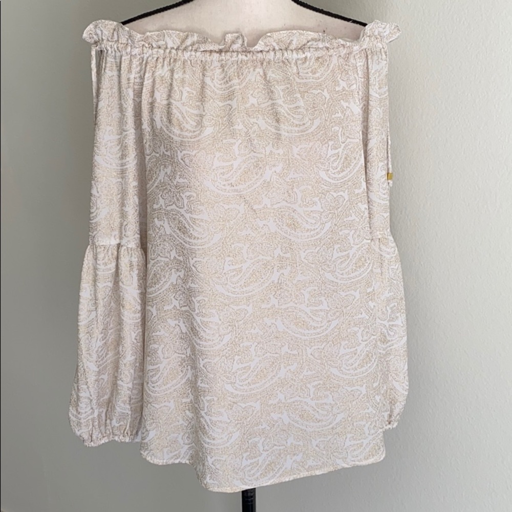 Michael Kors Gold Off Shoulder Peasant Top